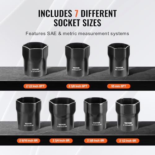 VEVOR Wheel Bearing Locknut Socket Set, 1/2 inch Drive 7 Piece SAE and Metric 6-Point Socket for Ford, Dodge, and Toyota Vehicles, with Storage Case, Remove and Install Wheel Bearing Lock Nuts by VEVOR - Image 3