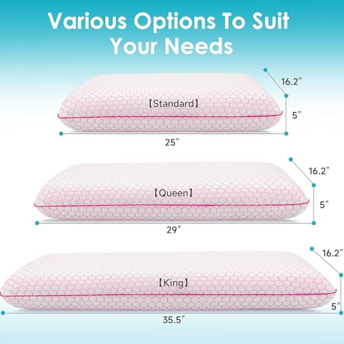 Memory Foam Pillows for Side, Back and Stomach Sleepers, Set of 2, Bed Pillow with Washable Cover and Breathable Mesh, Bed Pillow for Sleeping (Pink,Standard Size)
