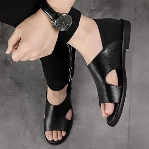 Men Leather Sandals Black Male Shoes Comfortable Gladiator Men Sandals(44)2