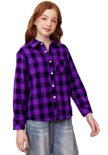 Image of SANGTREE Women and Girls Long Sleeve Flannel Casual Button Down Plaid Shirt
