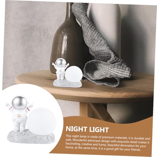 Lámpara de mesa de noche astronauta de resina plateada miniatura 5