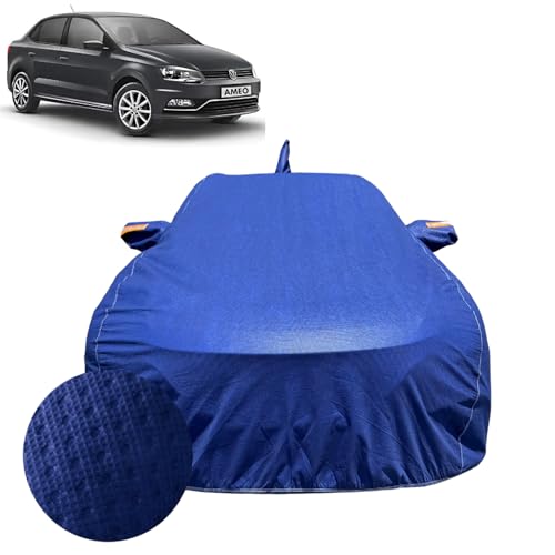 Image of Car Cover Compatible for Volkswagen Ameo (2016-2020) | 100% Waterproof Cover with Antenna & Reflective Mirror Pockets | Dustproof, Scratchproof, Heatproof Car Cover |Soft Cotton Lining| Blue