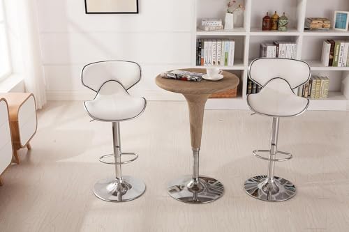 Image of Creative White Bar Stool Chair | Adjustable Hydraulic Gas Lift | PU Leather Cushion Seat | Chrome Metal Base | Modern Kitchen Counter, Bar, Cafe, Home Furniture | Pack of 1