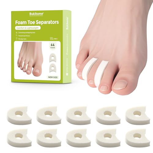 Bukihome 44-Pack Foam Toe Separators Soft & Breathable Toe Spacers for Women & men Help Align Overlapping Toes Relieve Friction & Pressure Ideal for Daily Comfort