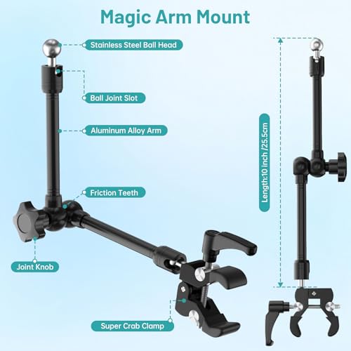 Image of Magnetic iPad Holder for Microphone Stand / Music Stand,Tablet Mount Compatible with MagSafe 4.7~13.5 inch iPad /Pro /Mini /Air,Galaxy Tab,Nexus,e-Reader,iPhone,360Adjustable 10 inch Long Aluminum Alloy Arm