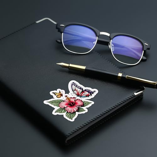 Image of Butterfly Hibiscus Flower Sticker 5 Inch - Tropical Floral Vinyl Decal, Waterproof Aesthetic Butterfly Flower Sticker for Laptop Water Bottle Car Bumper Notebook