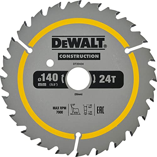 DEWALT DT20434-QZ DT20434-QZ-Hoja para construcción 140 x 20 mm 24T (AC), Silver