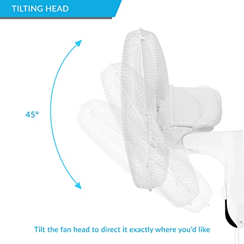 Benross 16-Inch Wall Mounted Fan/Oscillating & Tilting Functions / 3 Speed Controls/Safe Mesh Fan Cover/Lightweight/Easy Install/Pull Cord Activation / 50W / White Colour