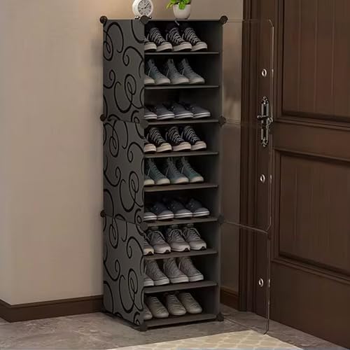 Image of Zemic DIY Shoe Rack Plastic Shoe Rack for Home PP Plastic Shelves Household, Shoe Rack with Door Outdoor for Heels /Shoes for Entryway,Hallway,Bedroom Living Room (Black, 9-Shelf-3-Door)