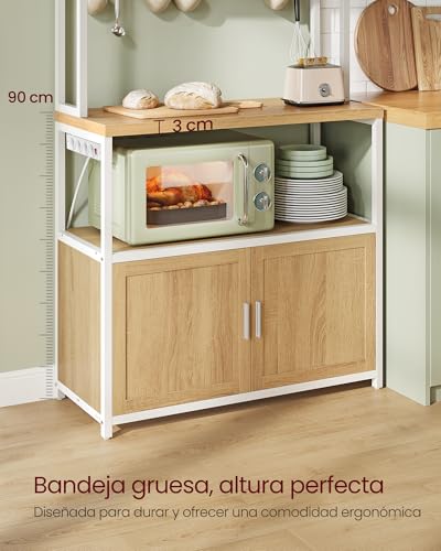 Miniatura 3 de Vasagle Estantería De Cocina Con Enchufes, Altura De 90 Cm, Estantería Para Microondas Con 8 Ganchos, 40 X 80 X 170 Cm, Roble Dorado Y Blanco Nube Kks059ya02