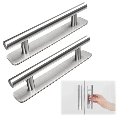 FJDRSIG 2 Pcs Stick on Handles,Stick on Door Handles,No Drilling Stainless Steels Kitchen Cupboard Handle,for Cupboard Fridge Kitchen Bathroom Closet Wardrobe Dresser Window Handle(Silver)