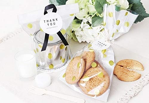 Vista 5 de Bolsas de plástico de celofán transparentes con lunares dorados, con lazos dorados, paquete de 50