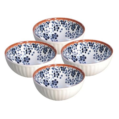 Image of Lellow Ceramic Bowl Set of 4 | Microwave Safe | Dishwasher Safe | Lead-Free Food Grade Glazed Bowls | Ideal for Soup, Salad, Dessert Serving- Small Flowers