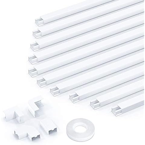kinkaivy Kabelkanal weiß, 4m (10 Stück - 15x10 mm klein) Mini Kabelkanal selbstklebend, Lackierbarer Kabelkanal zum Verstecken eines Netzkabels, Lautsprecherkabels oder TV-Kabels zu Hause oder im Büro Cover