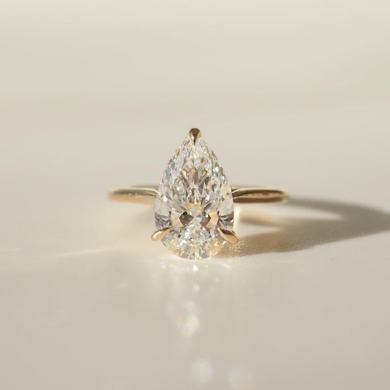 2.30 CT Pear Cut Solitaire Moissanite Ring, 18K Solid Yellow Gold Engagement Ring, Anniversary Rings For Her, Pear Cut Danity Moissanite Rings • SE1183