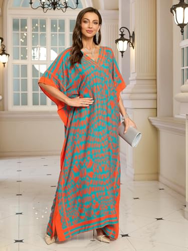 Image of KECVOT Kaftan Dresses for Women V-Neck Print Swimsuit Cover Up Plus Size Beach Caftan Lounge Dress