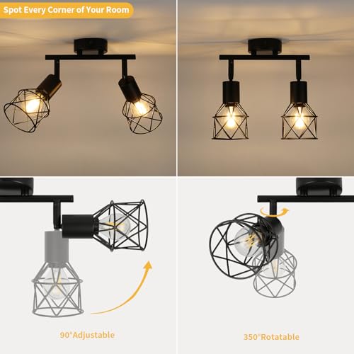 FORCOSO Ceiling Lights Spotlight, 2 Way Spot Lights 350°Adjustable, E14 Base Black Light Shade Metal Wire Cage Light Fittings - Image 3