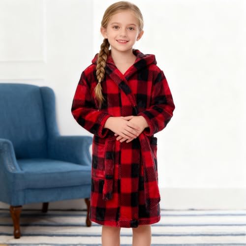 Image of Boys Girls Bathrobes,Toddler Boy Girl Robes,Children's Plush Soft Coral Fleece Hooded Pajamas Sleepwear for Kids