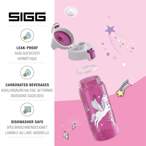 Sigg - Trinkflasche Kinder - Viva One Unifly - Für Kohlensäurehaltige Getränke Geeignet - Auslaufsicher - Spülmaschinenfest - BPA-frei - Sport & Schule - Rosa mit Einhorn - 0,5L