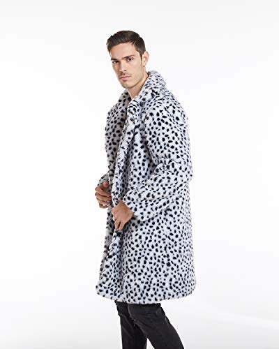 Image of UMREN Mens Warm Leopard Faux Fur Coats Jacket Long Luxury Overwear Parka Cardigans