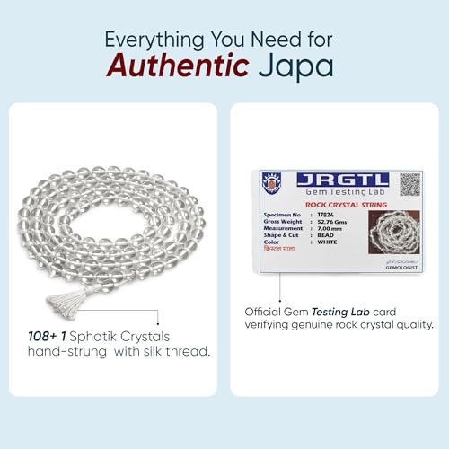 Image of Natural Pure Sphatik Mala with 108 Pure Crystal Beads | 6 mm Beads Size for Meditation, Puja Jaap Mala | Pack of 1
