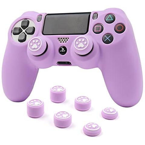 RALAN Purple Controller Skin Silicone for PS4, Non-Slip Grip Cover Protector Compatible with PlayStation 4/PS4 Slim/PS4 Pro Controllers with 6 Thumb Grip Caps Cover