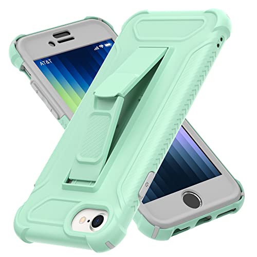 ORETECH [5 in 1 Funda para iPhone SE 2020/SE 2022, con [Soporte de Dos vías, 2 Piezas Protector de Pantalla, Carcasa Frontal y Trasera],Funda iPhone 7/8,360 Grados Antigolpes Funda iPhone SE 3, Verde