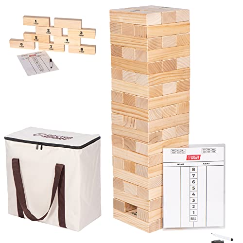 DOCTOR SPORT Wackelturm Blockstapelspiel - XXL Hartholz -!- 2-4 Personen - bis 160 cm hoch - mit Anzeigetafel und in Einer schönen Tragetasche - Ultra Luxus - Profi Spiel Cover