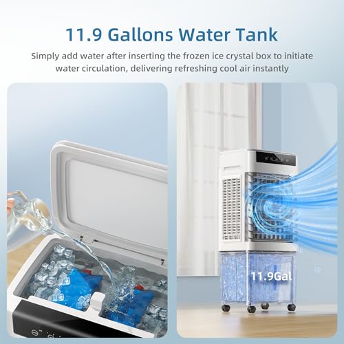 Evaporative Air Cooler, 3-IN-1 Portable Air Conditioners with 3531 CFM, Swamp Cooler with 11.9 Gallon Water Tank, Remote & Touch Control, 90°+120° Oscillation, Air Coolong Fan for Outdoor Indoor by Feculs Official - Image 4