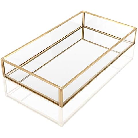 HighFree Gold Vintage Decorative Mirror Tray Jewelry Tray Serving Tray Vanity Tray Cosmetics, Makeup, Trinket Organizer for Dresser, Bathroom and Bedroom (10.2X 5.5x1.6) Cover
