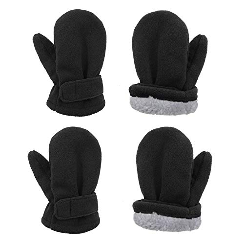 Zando Toddler Mittens Winter Warm Baby Mittens Baby Girl Baby Boy Mittens Lined Fleece Gloves Toddler Gloves 2 Pairs Snow Gloves Ski Gloves Unisex Black & Black 2-4T