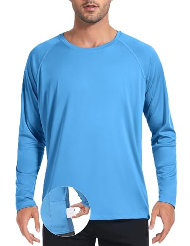 Desol UPF 50+ Rash Guard for Men with Pocket Swim Shirts, Quick Dry Long Sleeve UV Protection Fishing Surfing Beach T-Shirt