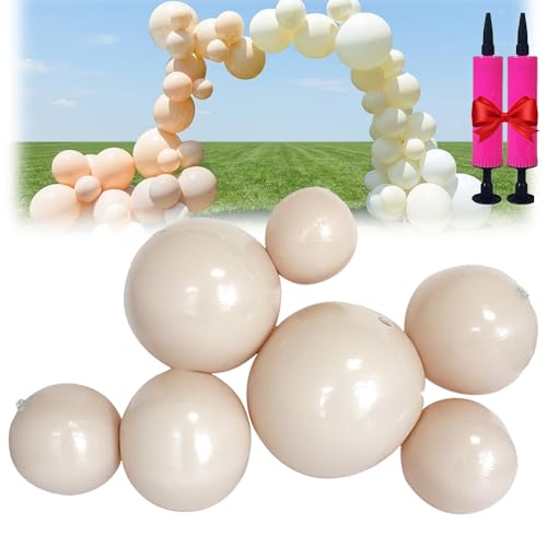 Reusable Inflatable Balloon Garland Arch Kit 18ft 3/7 PCS Linked Pvc Balloons with Elastic Bands Quick & Easy to Inflate and Set up for Weddings & Party (7PCS Beige)