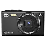 YULINJIA デジタルカメラ 5K デジカメ スマホに送れる WIFI転送機能 7200万画素 64GBマイクロSDカード付き オートフォーカス機能 16倍デジタルズーム LEDライト ウェブカメラ 2.8インチデイスプレイ バッテリー2枚付属 子供や初心者向けコンデジ 子供の日 新年 クリスマスプレゼント(ブラック）