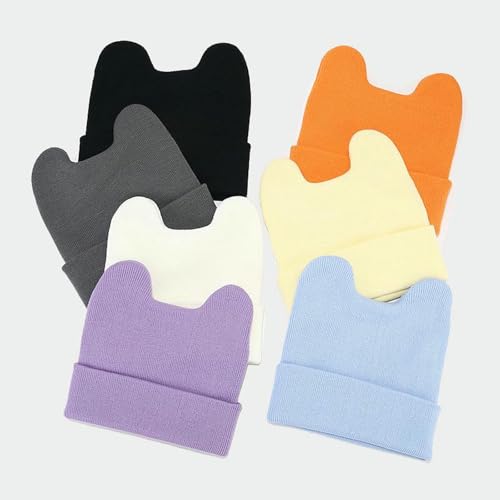 Gorro de punto con orejas de vaca bonitas, jersey de lana blanco de mujer 7