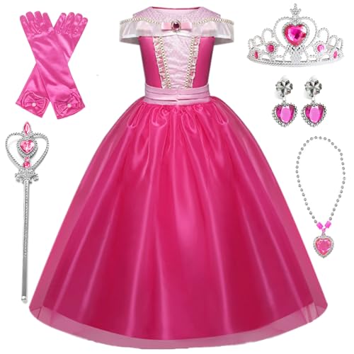 Emin Fille Déguisement de Princesse Aurore avec Accessoires Robe de La Belle au Bois Dormant Robe Tulle Maxi Anniversaire Fête Noël Partie Halloween Carnaval Cosplay...