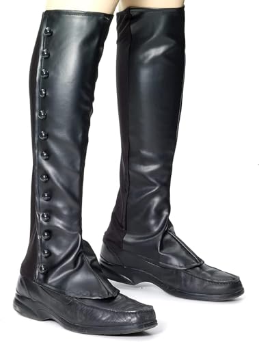 shoperama Schwarze Steampunk Gamaschen in Leder-Optik Herren Stiefelstulpen mit Gummi Überziehstiefel Beinstulpen