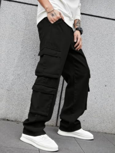 Image of Men's 8 Pocket Cargo Pants | Premium Cotton Twill Baggy Fit Trousers | Stretchable Casual Streetwear Cargos | Mid Rise