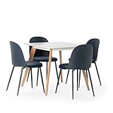 HOMN LIVING Juego de Mesa de Comedor cuadrara 80x80 cm y 4 sillas de Comedor Kana Color Azul y Pata en Metal