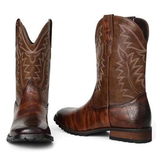 SaraIris Mens Brown Cowboy Western Working Round Toe Pull On Cowgirl Boots3