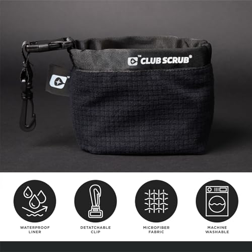 Image of Club Scrub Golf Club and Golf Ball Cleaning Bag, Waterproof Clean Face Technology Liner, Detachable Clip, Machine Washable, Cleans Club Grooves, Dry Exterior (Neoprene or Microfiber Option Available)