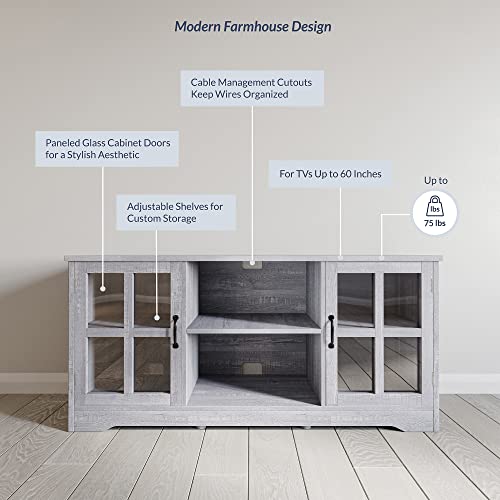 Belleze Modern 52 Inch Traditional Tv Stand & Media Entertainment Center Console Table For Tvs Up To 55 Inch Or Sideboard Buffet With Wood Glass Storage Cabinets - Cori (Stone Gray) #TOP1