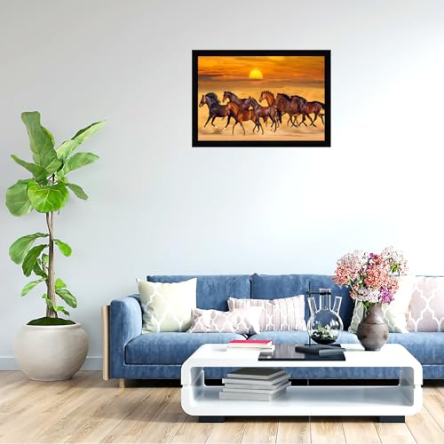 Image of Indianara Vastu Running Seven Horse Painting With Frame 20 Inches X 14 Inches (Style 10)