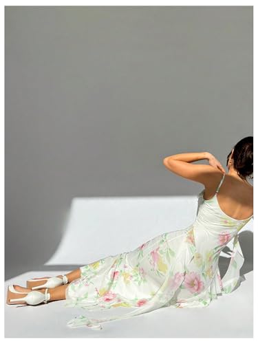 Milumia Women's Floral Mesh Ruffle Cami Dress Sexy Spaghetti Strap Bodycon Maxi Dresses3