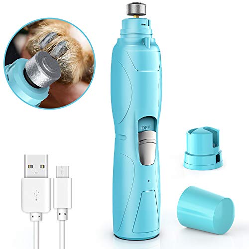 RUCACIO Dog Nail Grinder Electric Pet Nail Trimmer Clippers for Small Medium Large Breed Dog&Cat -Upgraded Professional 3-Speed Electric Recharging Animals Nail Grinder Gentle Painless (Blue)