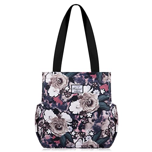 Image of KAMO Floral Tote Bag - Waterproof Lightweight Handbags Travel Shoulder Bag for Hiking Yoga Gym Swimming Travel Beach