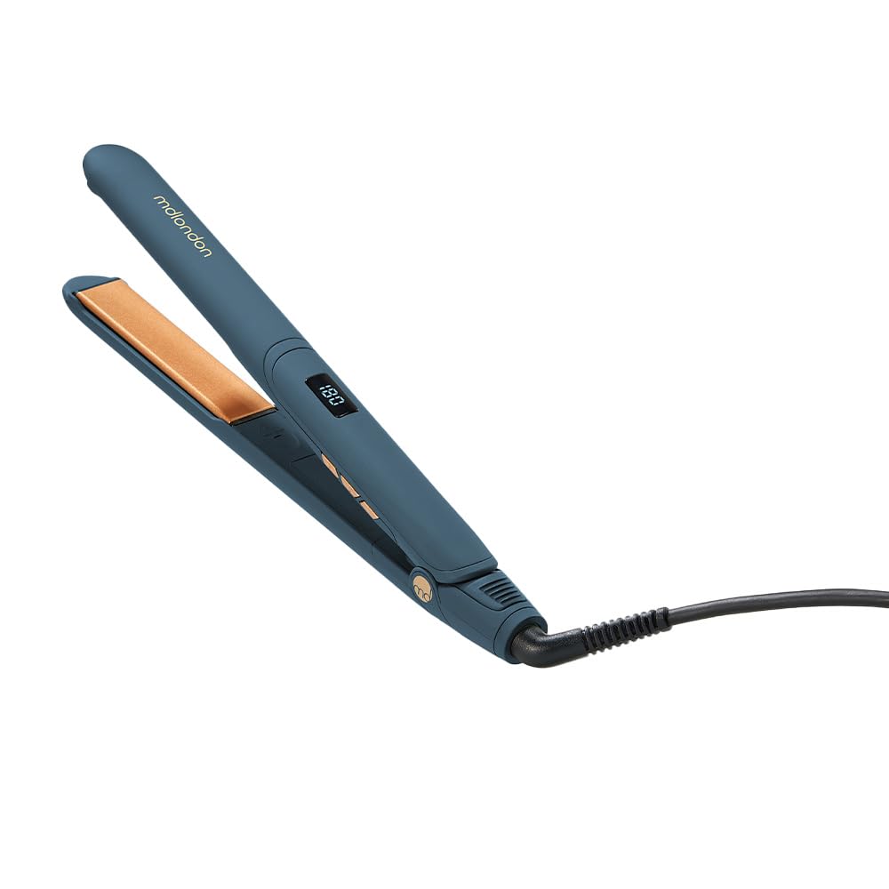 mdlondon Strait Ceramic Hair Straighteners (Casal Blue). New Improved Shape, Extra Long 11cm Plates