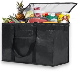 NZ Home XXL Commercial Insulated Bag for Groceries or Food Delivery, Hot & Cold Thermal Bag, Foldable, Stands Upright, Sturdy Zipper (1 Pack, Black)