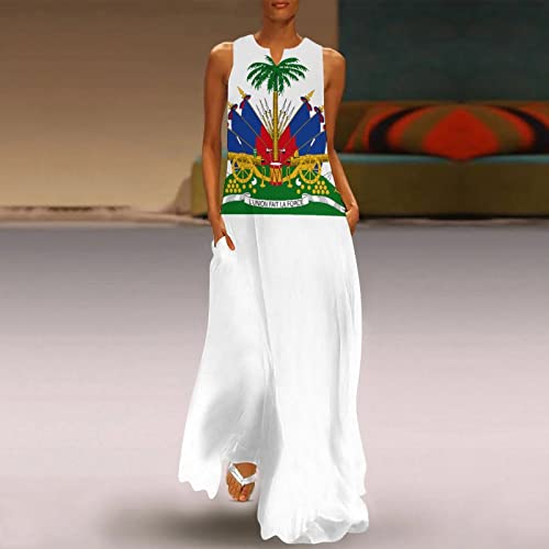 Image of TAIZIYEAH Long Dress Elegant Casual Long Dress Haiti Flag Girls Summer Sunshine Beach Skirts for Womens L