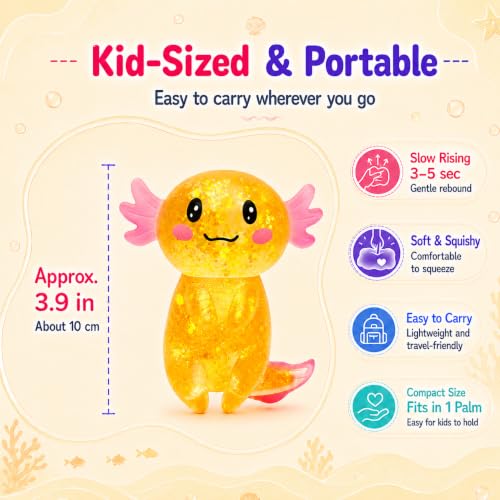 Axolotl Squishy Stress Ball, Soft TPR Squeeze Toy, Cute Axolotl Fidget Toy for Stress Relief, Anxiety Calming Sensory Toy for Kids Adults(Orange Long Tail Axolotl) - image 4